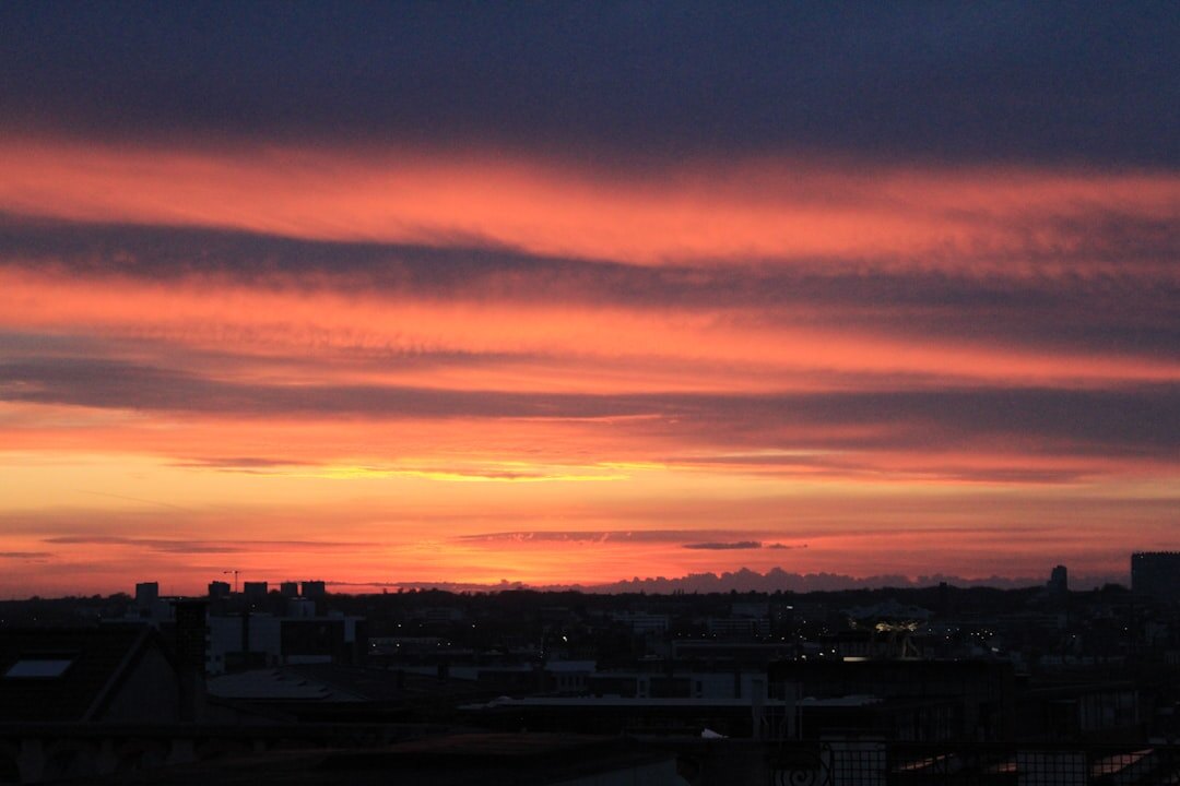 Brussels skyline at dusk with city lights
